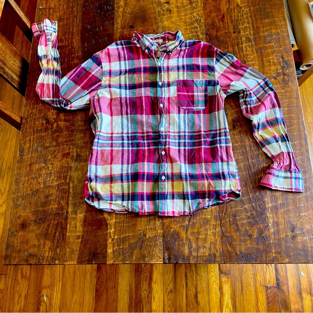 J. Crew Pink and Blue Plaid Button-Down Shirt